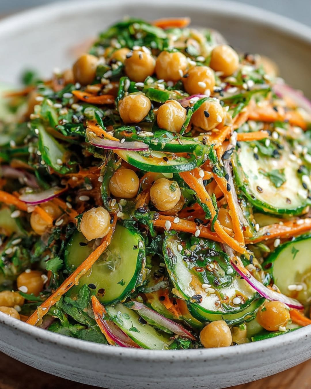 Asian Cucumber and Chickpea Slaw with Sesame Dressing is Delightful