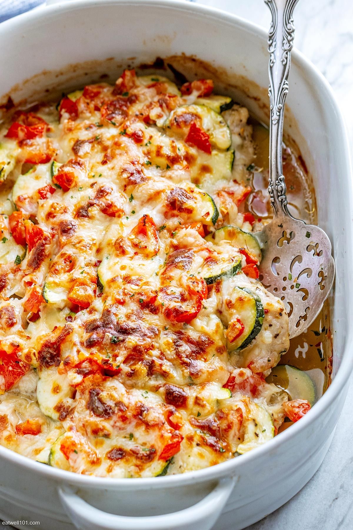 Cheesy Baked Chicken with Zucchini and Tomatoes