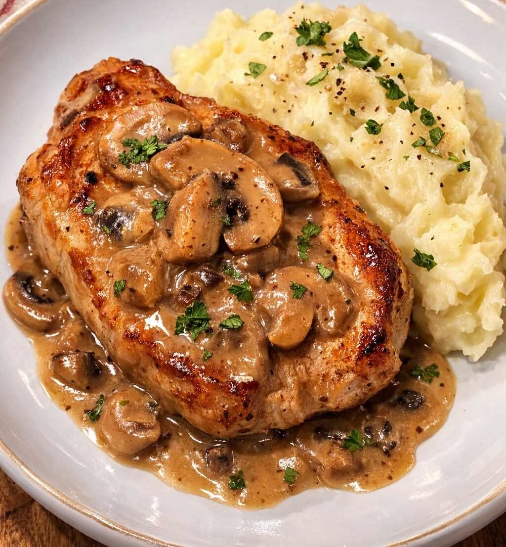 Creamy Mushroom Pork Chop with Mashed Potatoes