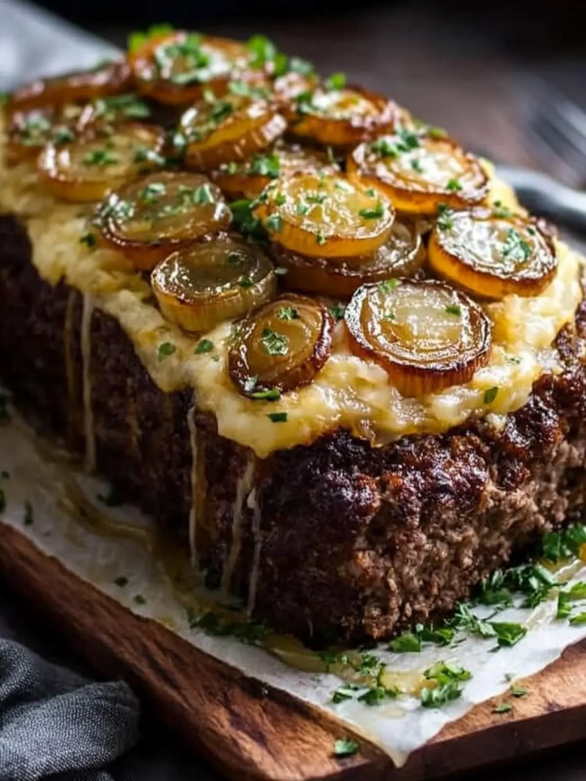 French Onion Meatloaf with Caramelized Onions and Gruyère Magic