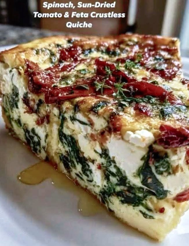 Spinach, Sun-Dried Tomato & Feta Crustless Quiche: