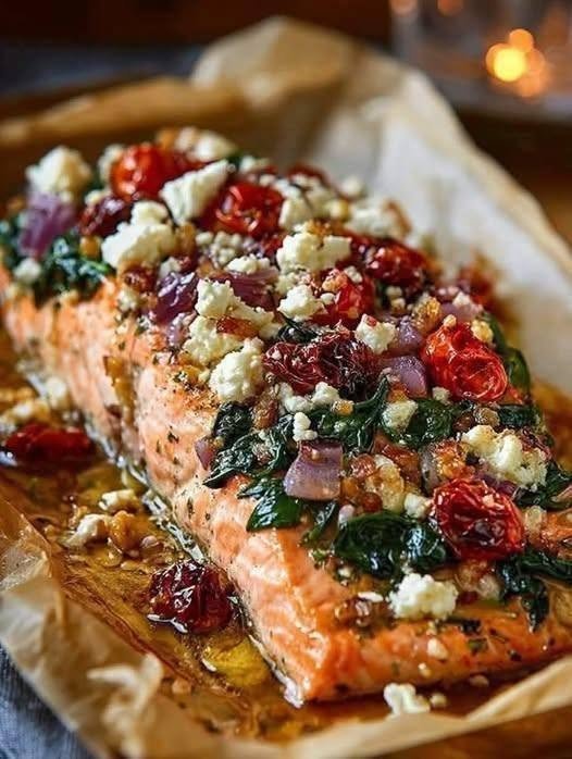 Baked Salmon with Feta & Sun-Dried Tomatoes