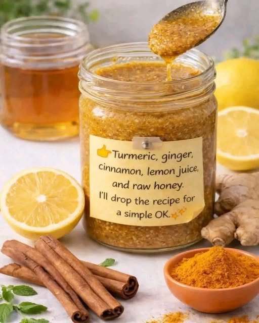 Turmeric, ginger, cinnamon, lemon juice, and raw honey.