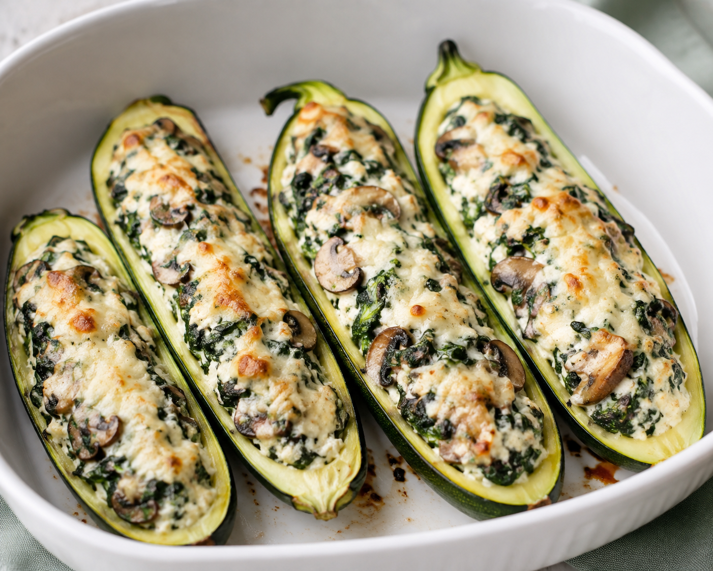 Spinach, Mushroom, and Ricotta Stuffed Zucchini