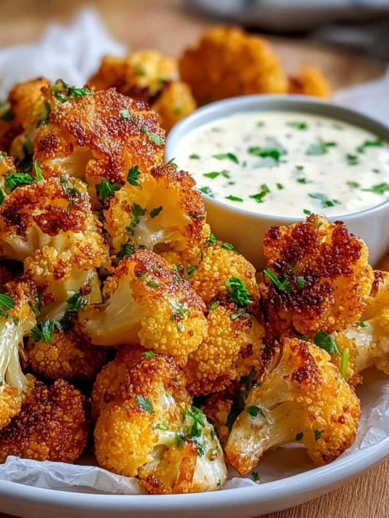 Crispy Baked Cauliflower Bites with Garlic Sauce
