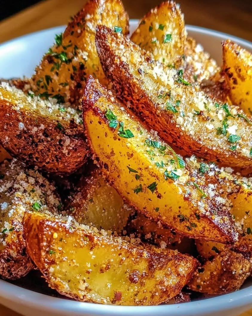 Crispy baked garlic parmesan potato wedges